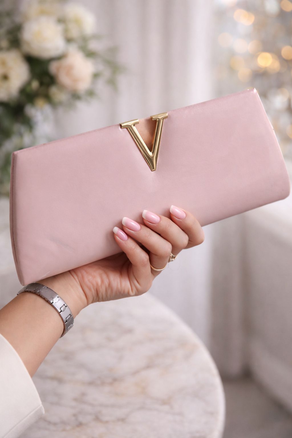 Zarif ve şık pembe clutch çanta
